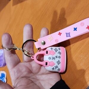 Custom Made LV White Purse Wristlet Strap Keychains